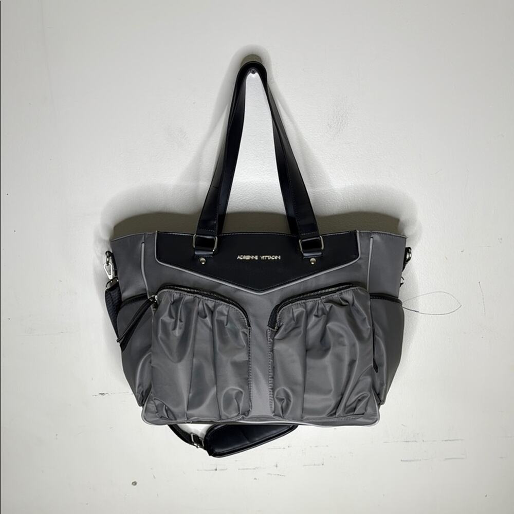 Adrienne Vittadini Gray and Black Laptop Work Tote Bag